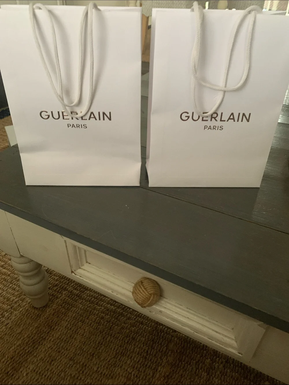 GUERLAIN White Gift Bag with Gold Logo and Rope Handles